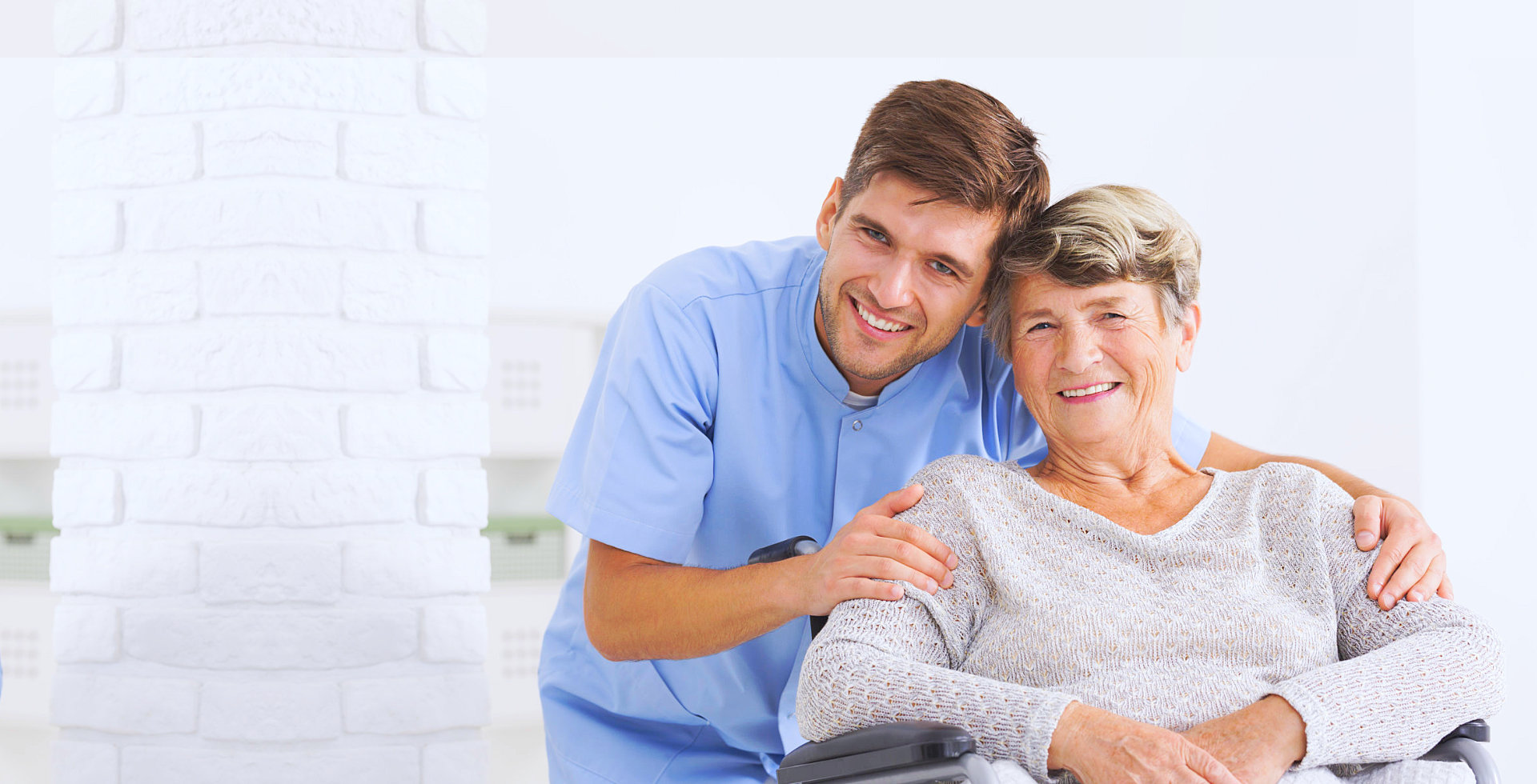 caregiver and senior woman smiling